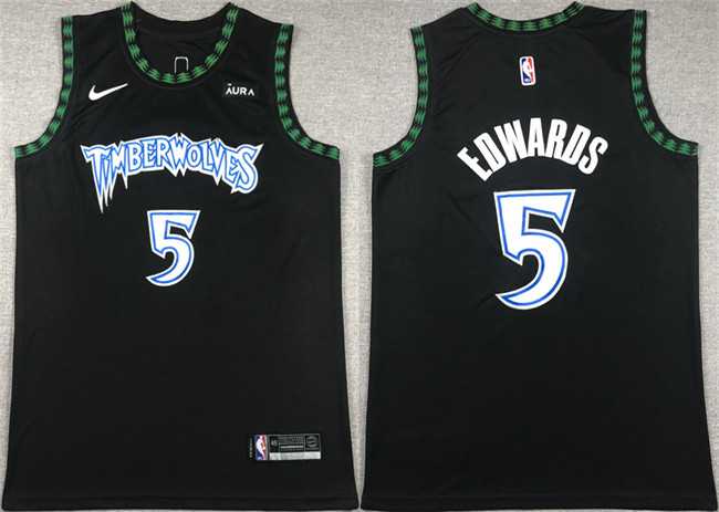 Mens Minnesota Timberwolves #5 Anthony Edwards Black City Edition Stitched Jersey